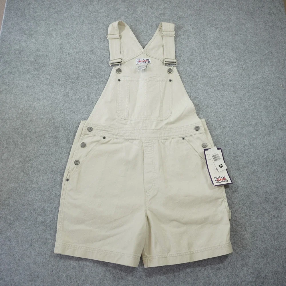 Bill Blass Jeans Vintage 90s Cream Cotton Short Overalls Carpenter Grunge Y2K